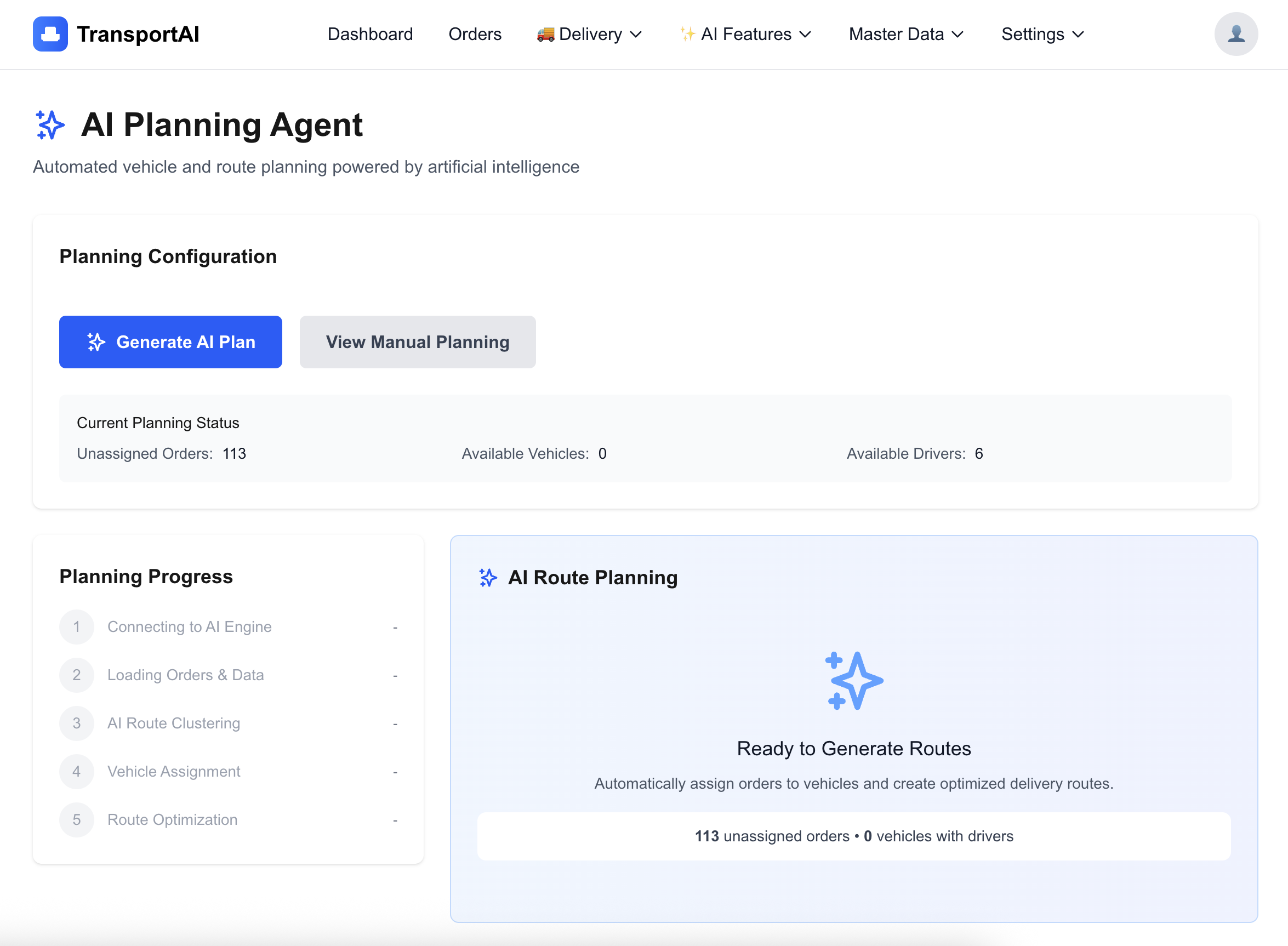 TransportAI Planning Agent Interface